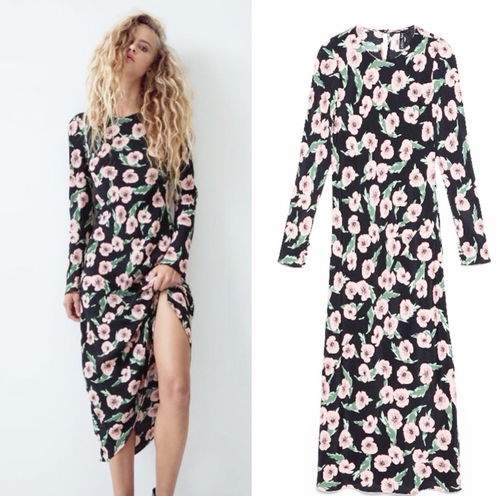 ZARA Long Sleeve Floral Dress